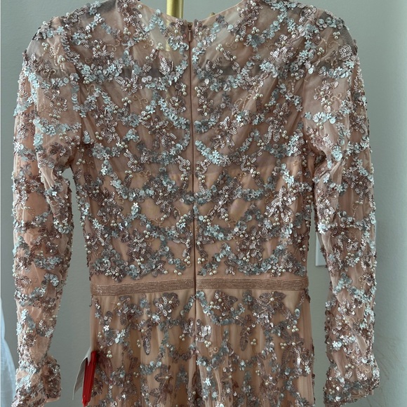 Mac Duggal Pink Embellished Illusion High Neck Long Sleeve A Line Gown - Picture 9 of 12